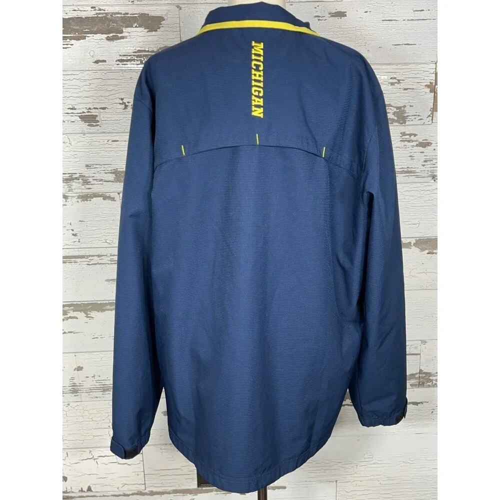 ADIDAS Essentials Three Stripes Woven Windbreaker Michigan Wolverines Blue Sz L